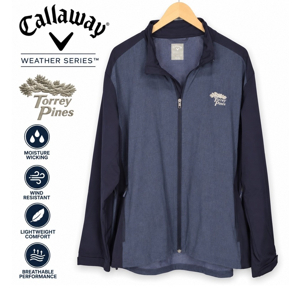 Callaway Golf Jacket Mens XXL Blue TORREY PINES Full Zip Performance Windbreaker